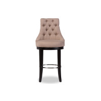 Baxton Studio WS-2076-Beige Harmony Button-tufted Beige Bar Stool with Metal Footrest